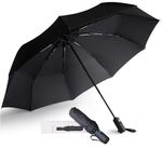 AMVUZ Windproof Umbrella Travel, Folding Umbrella AUTO-Close/Open Lightweight Compact Umbrella with 210T Fast Drying Coating (Black)