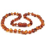 Baby J's - Cognac Amber Necklace - 100% Baltic Amber & Semi-Precious Stones - Knotted to Prevent Scattering - With Gift Pouch and Certificate of Authenticity - 32cm