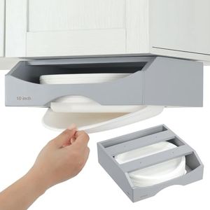CKIU 10-inch Paper Plate Dispenser Under Cabinet, Bamboo Paper Plate Holders, Kitchen Counter Vertical Plate Dispensers Holders Countertop Caddy (For 10-inch Plates,Gray)