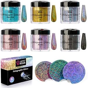 LET'S RESIN 0.08mm Holographic Glitter, Ultra Fine Glitter for Epoxy Resin/Resin Molds, Sparkle Saturated Color Pigment Powder for Nail Art, Slime, Tumbler, Hair