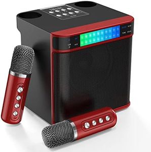 FULLIFE Karaoke Machine, Portable Bluetooth Karaoke Speaker with 2 Wireless Microphones for Adults & Kids, PA System with LED Light, Home Karaoke Set, Supports TF/AUX/USB, for Parties, Meetings