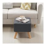 INMOZATA 40 cm Upholstered Footstool Square Linen Stool with Padded Seat Pine Wood Legs Pouffe Stool Change Shoe Footrest for Living Room Bedroom (Dark Grey)