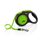 Flexi New Neon Retractable Dog Leash (Tape) for Dogs Upto 25 Kgs, Green, Medium - 5 Meter/16 feet | Ergonomic, Durable and Tangle Free Pet Walking Leash