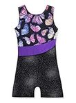 Kidsparadisy Gymnastics Leotards for Toddler Girls Shiny Gymnastics Outfits for Girls with Short Ballet Dance Leotard(Butterfly,140(7-8Y)),Purple Butterfly