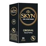 SKYN Original Condoms Pack of 20 SKYNFEEL Latex Free Condoms for Men, Regular Size Condoms, Strong & Thin Condoms, Smooth Straight Shape, Lubricated, 53mm Wide