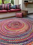 Second Nature Online Sundar Large Round Braided Fabric Rug Hand Made Flat Weave with Multi Colour Recycled Fabric 150 cm Diameter