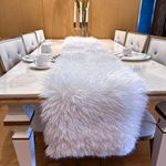 Faux Fur Table Runner Soft Shaggy Chic White Elegant for Coffee Table Dresser Dining Living Room or Bedroom Decoration (11.8x23.6 inch)