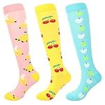 GERINLY Compression Socks for Women & Men 20-30 mmHg (3 Pairs) Knee High Long Stockings is Best for Athletic, Nurse, Travel (colorful fruits)