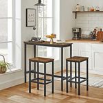 Luxsuite Industrial Bar Table & Chair 3pcs Wooden Pub Dining Table Set High Stool Metal Frame Kitchen Dining Room Home Vintage Brown