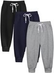 Resinta 3 Pack Toddler Active Sweatpants Kids' Unisex Casual Athletic Pull-On Cotton Jogger Pants with Drawstring, Black, Gray, Navy Blue, 3T