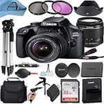 Canon EOS 4000D / Rebel T100 DSLR Camera with EF-S 18-55mm Lens, SanDisk 32GB Memory Card, Case, Tripod, 3 Pack Filters and A-Cell Accessory Bundle (Black)