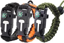 DIHAIMI Paracord Survival Bracelet (3 Pieces), Adjustable, Practical Five Functions, Fire Starter, Loud Whistle, Reliable Compass, Rope Cutter, Reliable Paracord, Nylon