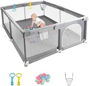 CHOLY Baby Playpen for Babies and Toddlers, Durable Play Pen with Visible Breathable Mesh, Foam Protection, Easy to Assemble Infant Fence -128 ×128cm (Light Grey, 128 x 128cm)