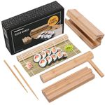 Toys4Boys Bamboo Sushi Making Kit-Sushi Set with Rolling Mat, Cylinder Bazooka Onigiri Mold and 2 Pairs Chopsticks- Sushi Set for Beginners- 100% Bamboo