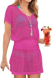 Bsubseach Crochet Cover Ups for Swimwear Women Beach Swimsuit Coverup Summer Knit Top Dress Rose Red