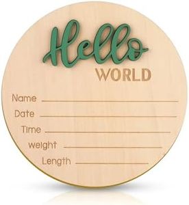 Baby Announcement Sign, 5.9 Inch Wooden Hello World Newborn Welcome Sign Birth Baby Name Plaques for Photo Props Baby Shower Hospital Nursery(Green)