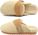 ONCAI Womens Fluff Slippers,Cute Sherpa Faux Fur Scuff Garden Slip on House Slippers with Polar Fleece Lining Memory Foam Footbed and Indoor/Outdoor Rubber Hard Soles Beige US Size 10