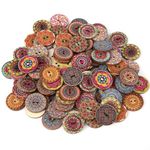 KICHKER Colorful Vintage Cute Wooden Buttons | Multi Colors Natural Cute Wood Buttons with 2 Holes for DIY Sewing Clothes Crafts Decorations Gift (Pack of 50)