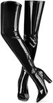 Wsheliu Thigh High Boots Black Boots Block Heel Womens Over The Knee Boots Dressy Gogo Boots Trendy Pointed Toe Patent Leather PU Winter Boots for Women Size 8