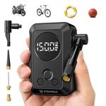 ETENWOLF Mini Electric Bike Pump, 10.34 BAR Portable Bicycle Air Pump with Presta and Schrader Valve for Mountain Bike,Road Bike,Motorcycle,Sport Ball, Fast Inflate & Auto Stop Bicycle Pump with Gauge