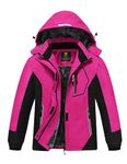 MoFiz Girl's Fleece Coat Waterproof Outdoor Snow Jacket Warm Ski Windbreaker Rose with Black M