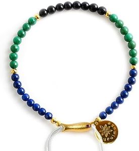 Joyfulmuze Genuine Bracelet Lapis Lazuli, Malachite, Black Agate, 17cm Adjustable Gold Stainless Steel Fish Charm, Spiritual Jewelry, Gift for Men Women (Lapis Lazuli-Malachite-Black Agate)