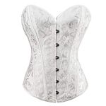 RHISLEO Women Classic Lace-up Floral Burlesque Basque Bustier Shaper Overbust Boned Corset Top (White Floral Top, 12)