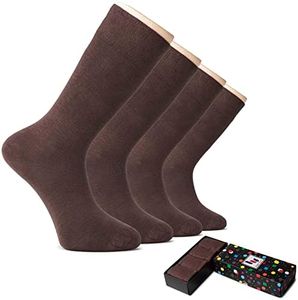 Hugh Ugoli Men's Bamboo Dress Socks for Business & Trouser, Thin & Seamless Crew Socks, 4 Pairs with Gift Box, Shoe Size 8-12, Brown, Shoe Size: 8-12