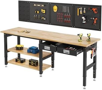 SPECRAFT 84" 2-Tier Heavy Duty Work Bench with Drawer & Pegboard, Workbench with Storage, Adjustable Height – 5260 LBS Capacity, Power Outlets, for Garage, Workshop & Home Use