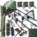 OAKWOOD Carp fishing Set Up With Rods Reels Alarms Net Holdall Bait Bivvy & Tackle