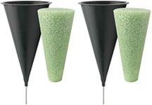 Royal Imports Cemetery Vases for Grave with Spikes Cones Flowers Holder Decorations, Outdoor Memorial Markers, Floral Plastic Pot with Metal Ground Stakes - with Foam, Set of 2