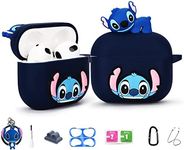 Stitch Soft Silicone Case for Apple Airpod 3, 8 in 1 Accessories Set Protective Cover,3D Anime Designed Cartoon Case/Keychain/Carabiner/Metal dust Sticker/Anti-Lost Rope