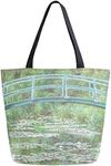 Naanle Oil Painting Monet Canvas Tote Bag The Japanese Footbridge Claude Large Women Casual Shoulder Bag Handbag Reusable Multipurpose Heavy Duty Shopping Grocery Cotton Bag for Outdoors, Monet #04, 15.7in (H) x19.7in (L) x 5.1in (W)