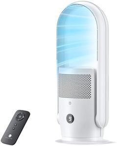 ULTTY Bladeless Tower Fan and Air Purifier Combo, 23.5" Quiet Oscillating Fan with Remote & Touch Control, 9 Speeds, 8H Timer, HEPA Air Filter, Safe Floor Fan for Bedroom Home Office, White