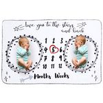 NNObeta Baby Monthly Milestone Blanket Flannel Plush Newborn Infant Photo Blanket for Pictures Photography for Newborn Boys & Girls New Mom Gifts Twins (White, 39"x 59")