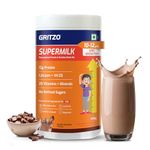 Gritzo SuperMilk Growth+ (Formerly Height+) (10-12y Girls), 12g Protein Powder (Double Chocolate, 400g) | Zero Refined Sugar, 20 Vitamins & Minerals