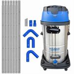 Gutter Cleaning System 100L Industrial Wet & Dry Vacuum Cleaner with Blue 25ft (7.5m) Long Reach Gutter Pole Kit 3000W Triple Motor