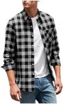 OTSANT Flannel Shirt for Men Plaid Button Down Shirts Regular Fit Long Sleeve Shirts Fall Business Casual Outfits with Pocket Gray