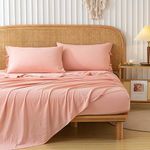 COTTEBED Super Soft King Size Sheets Set Bed 4 Piece - Easy Care Washed PolyCotton Fitted Flat Sheet & Pillowcase Sets - Lightweight Warm Tech for All Seasons Use, Deep Pocket 16 Inch, Blush Pink KING