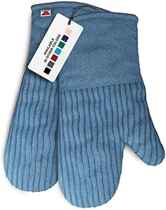 Heat-Resistant Oven Mitts - Set of 2 Silicone Kitchen Oven Mitt Gloves (Blue Denim, 12.5")