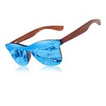 KINGSEVEN Wooden Sunglasses Polarized UV 400 Protection Mirrored Lenses Ultra Light Bubinga Frame B5504 (Blue)