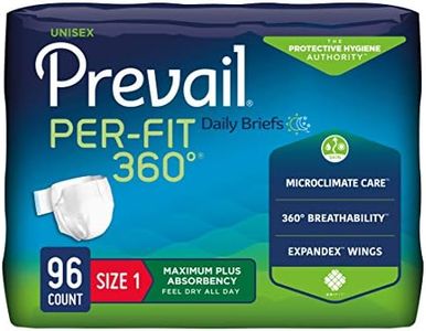 Prevail Per-Fit 360 Daily Incontinence Briefs, Unisex Adult Incontinence Briefs with Tabs, Maximum Plus Absorbency, Size 1, 80 Count (4 Packs of 20)