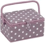 Hobbygift Value Sewing Box, Cotton Blend, Mauve Spot, Medium