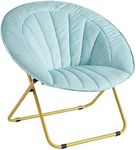 Urban Shop Velvet Channel Stitch Folding Saucer Lounge Chair, Light Blue with Gold Legs