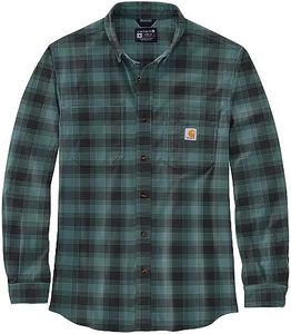 Carhartt Men's Long-Sleeved Shirt Flannel L/S Plaid Shirt, Sea Pine, XL