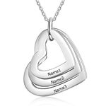 Kaululu Custom Jewellery Love Heart Silver Necklace for Women Pendant for Mum Grandma BFF Name Necklace Chain - Customised Engraved 1-4 Family Names Necklaces