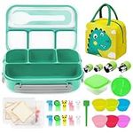 HAIMST Bento Lunch Box, 28Pcs Lunch Box Accessories for Kids Adult 1300ML Leak proof Bento Box 4 Compartments Lunch Container with Cookie Cutters Silicone Cupcake Liners Lunch Bag Fruit Forks Green