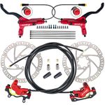 CooMeng Zoom H876E 2-PIN 4-Pistons E-Bike Electric Power-Off Hydraulic Brake Set with 180mm Rotors, Pre-Bled Hydraulic Disc Brake Caliper Lever for eBike (Included Mounting Adapter) - Red