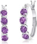 Round Amethyst Statement Hoop Earrings in Sterling Silver (0.9 inches)