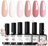 Modelones Pink Gel Nail Polish Set, 6 Colors Nude Gel Polish White Pastel French Nail Polish Glitter Pink Soak Off LED Gel Nail Starter Kit Shellac Nail Varnish DIY Salon Manicure Gift for Woman